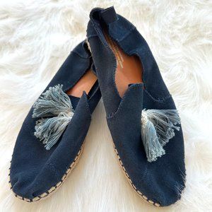 Toms Shoes Espadrilles Suede Tassels Deconstructed Alpargata Blue Sz 8 #10011719